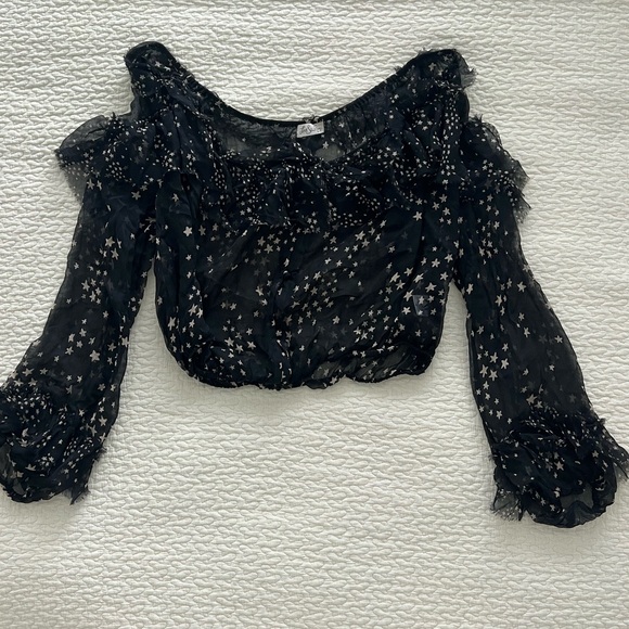 LoveShackFancy Ruffle Popover Top in Star Print Size S - Picture 2 of 5